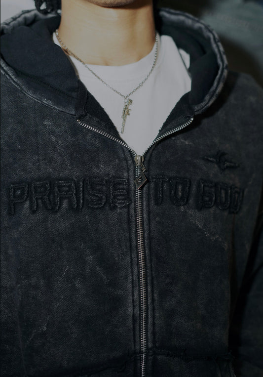 Distressed Acid Washed Zip-Up