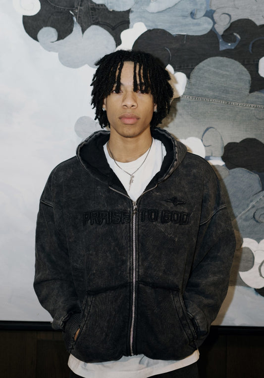 Distressed Acid Washed Zip-Up