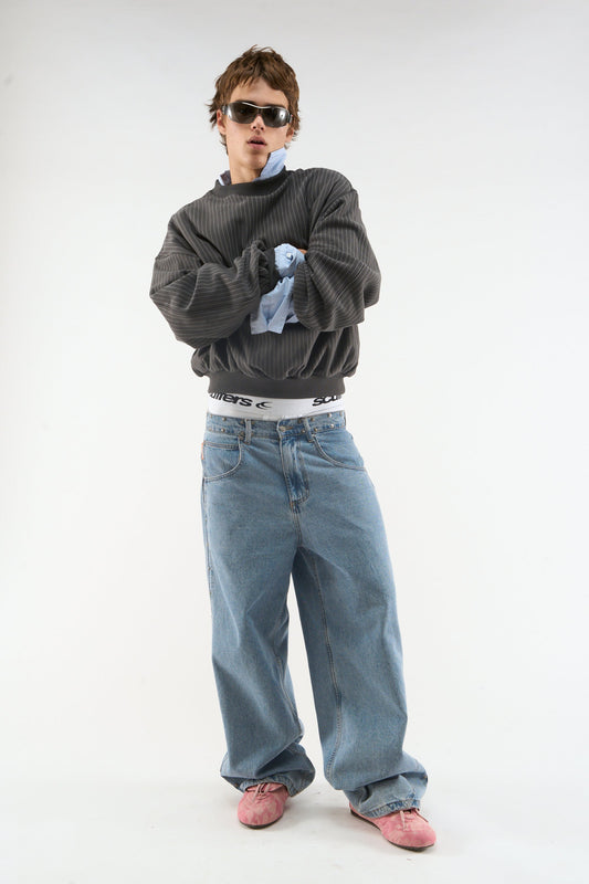 Pinstripe Dark Grey Crewneck